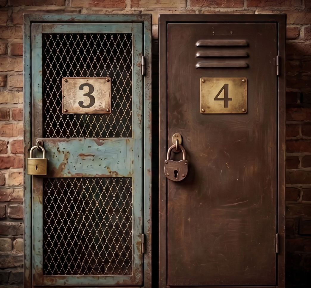 Two metal lockers, both padlocked.